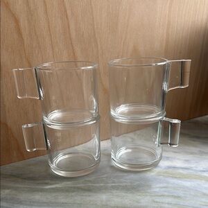 Vintage set of 4 Clear Glass Stackable Espresso Cups